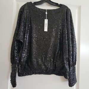 Brand New With Tag Black Sequin Women's Top By Trina Turk.size M.